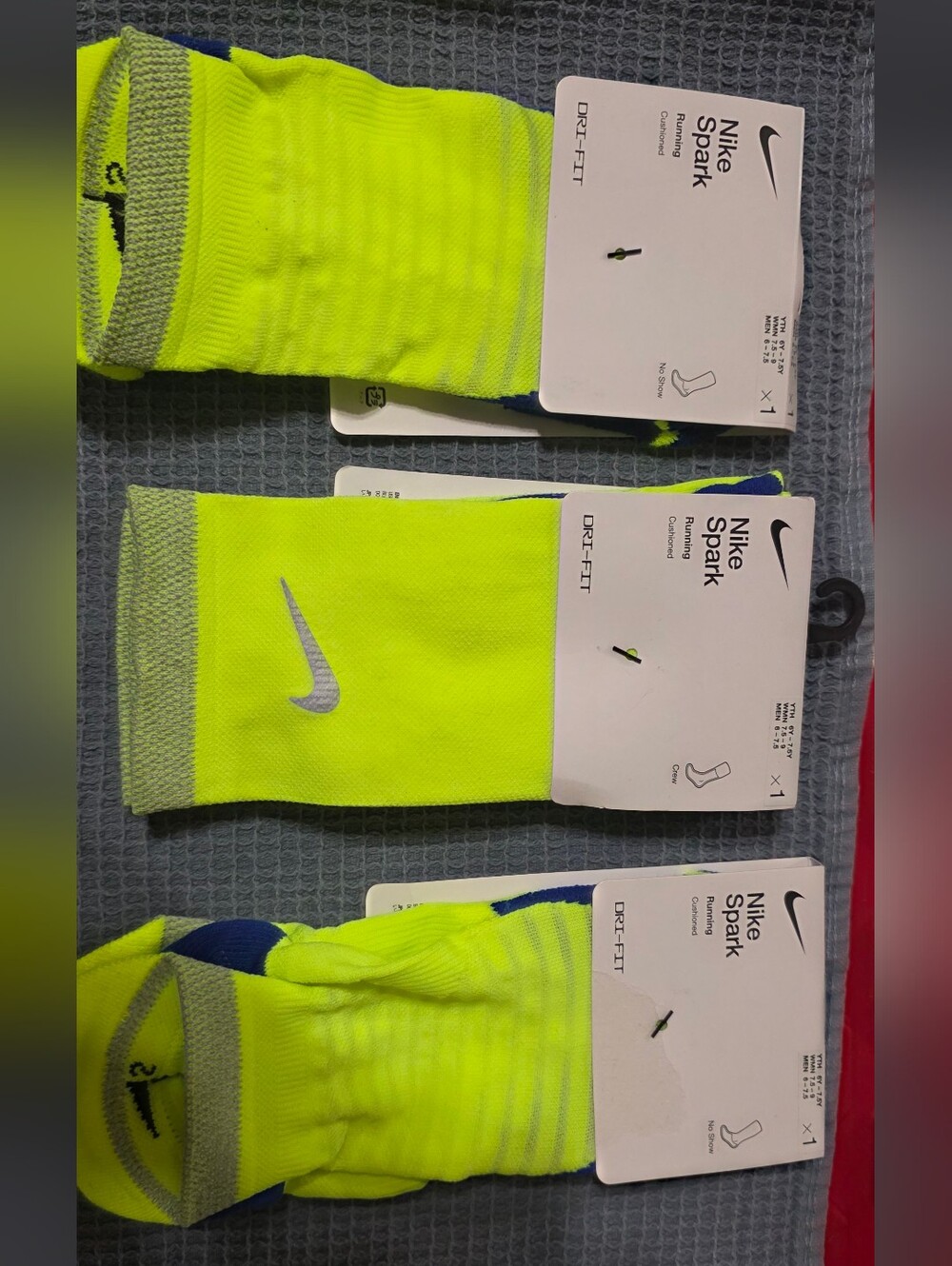 Lot Of 3 Nike Spark Neon Yellow Runnkng Dri-Fit Socks 1 Crew 2 No Show